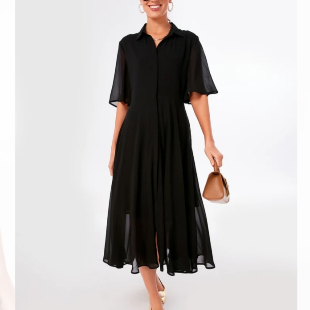 Tuckernuck Pomander Place black chiffon Maeve maxi midi dress flowy size small